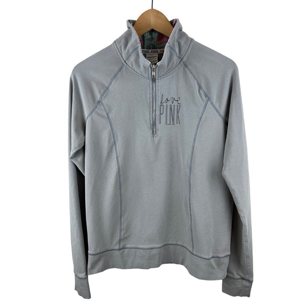 Victoria's Secret LOVE PINK Grey 1/4 Zip Pull Over Jacket Women's Size Medium
